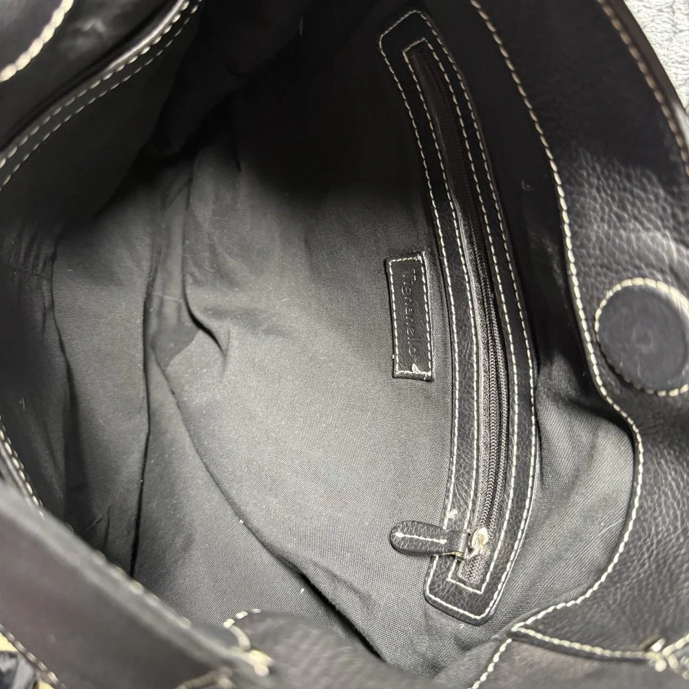 Tiganello Black Pebbled Leather Hobo‎ Shoulder Bag Tassel Handbag Purse